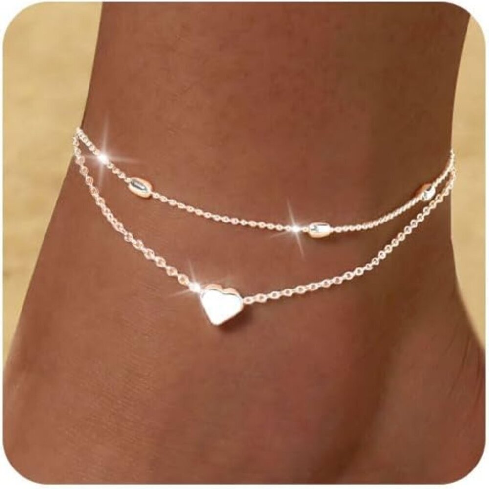 Gold Silver Ankle Bracelets for Women Waterproof 14K Gold Plated Anklets for Wom